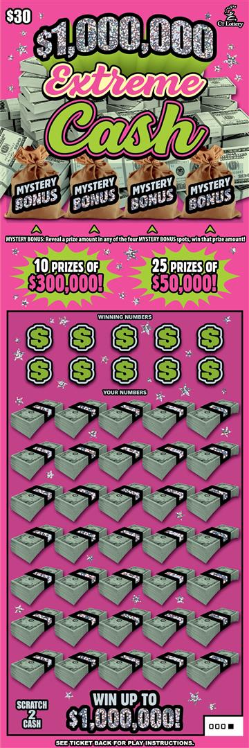 $1,000,000 Extreme Cash scratch ticket — sample view