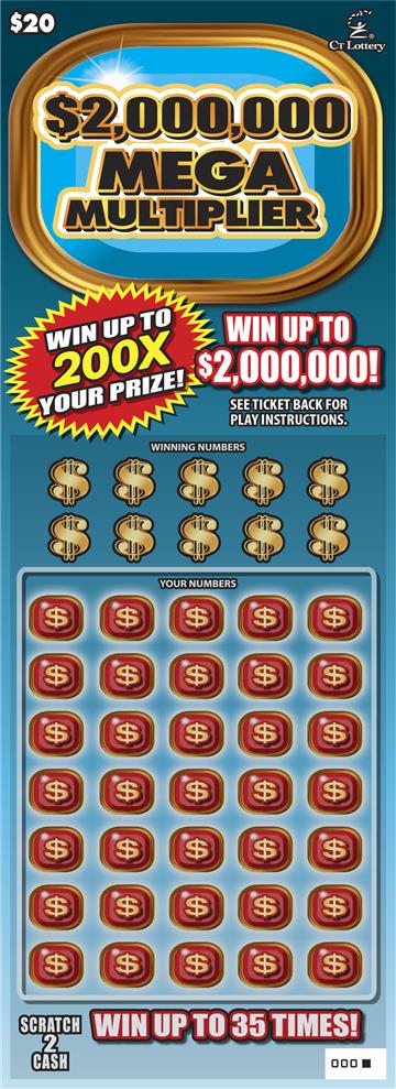 $2,000,000 MEGA MULTIPLIER scratch ticket — sample view