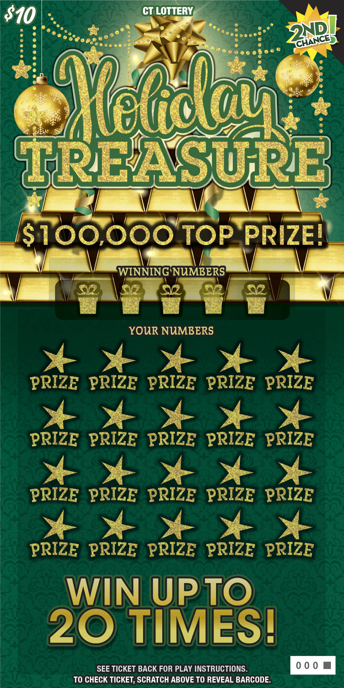 HOLIDAY TREASURE scratch ticket — sample view